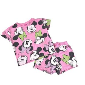 Disney Minnie Mouse Girls Pink T-Shirt and Shorts Matching Outfit Set Size 5T